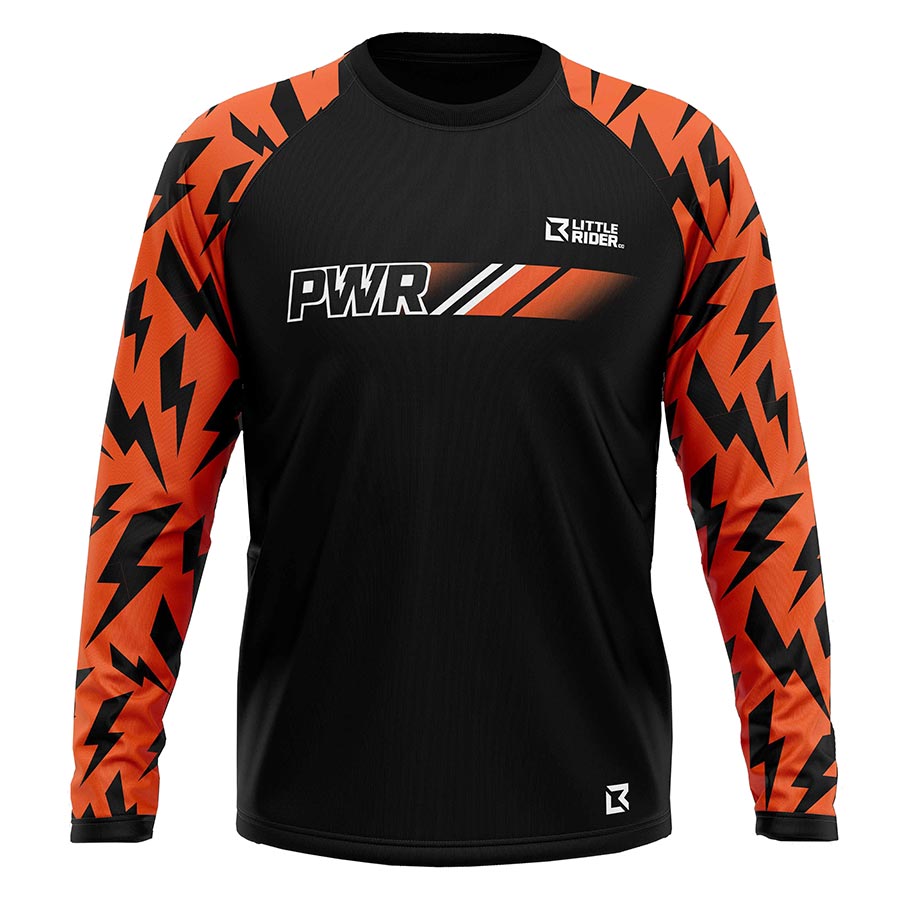 PWR Bikes, Superbolt x Little Rider Tech, Jersey, Long Sleeves, Unisex, Black/Orange, Age 4